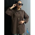 شومیز کتان ترک پاییزه / دکمه چوبی (1738) - Image 3