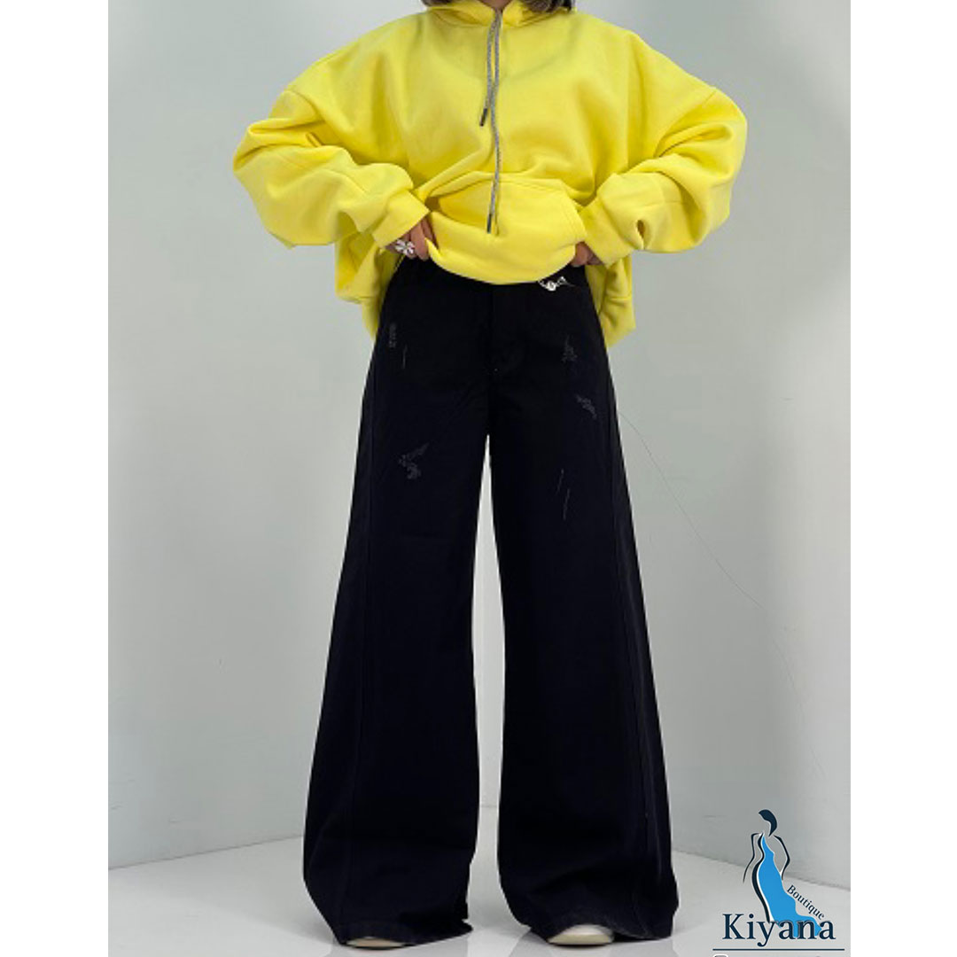 شلوار جین شافل مشکی سایز بزرگ